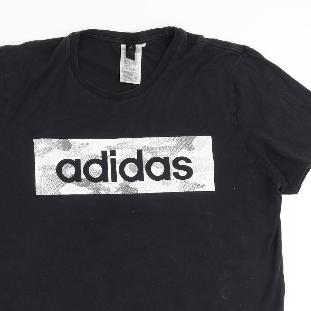 adidas Mens Black Cotton T-Shirt Size L Crew Neck