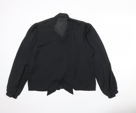 EWM Womens Black Striped Polyester Basic Button-Up Size 12 Round Neck