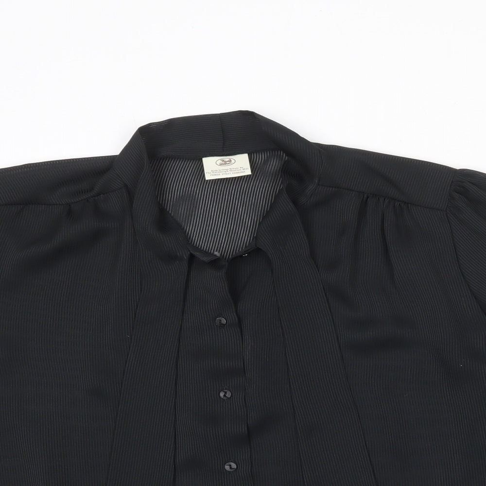EWM Womens Black Striped Polyester Basic Button-Up Size 12 Round Neck