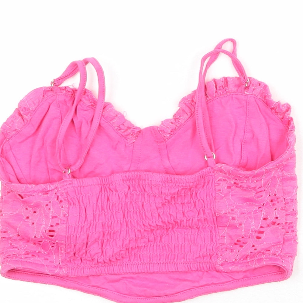 Stradivarius Womens Pink Cotton Cropped Tank Size S Sweetheart - Shirred Back Corset Style