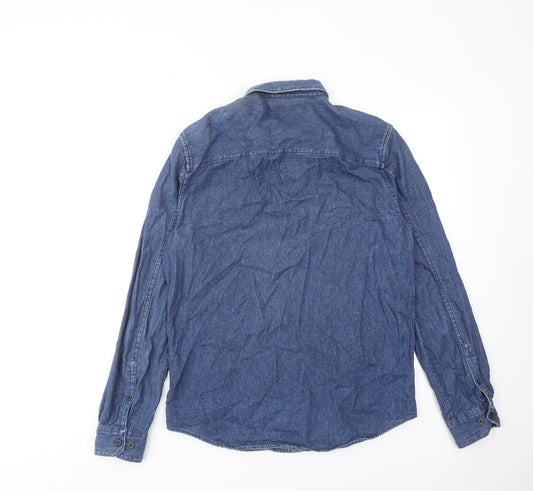 Villain Womens Blue Cotton Basic Button-Up Size M Collared