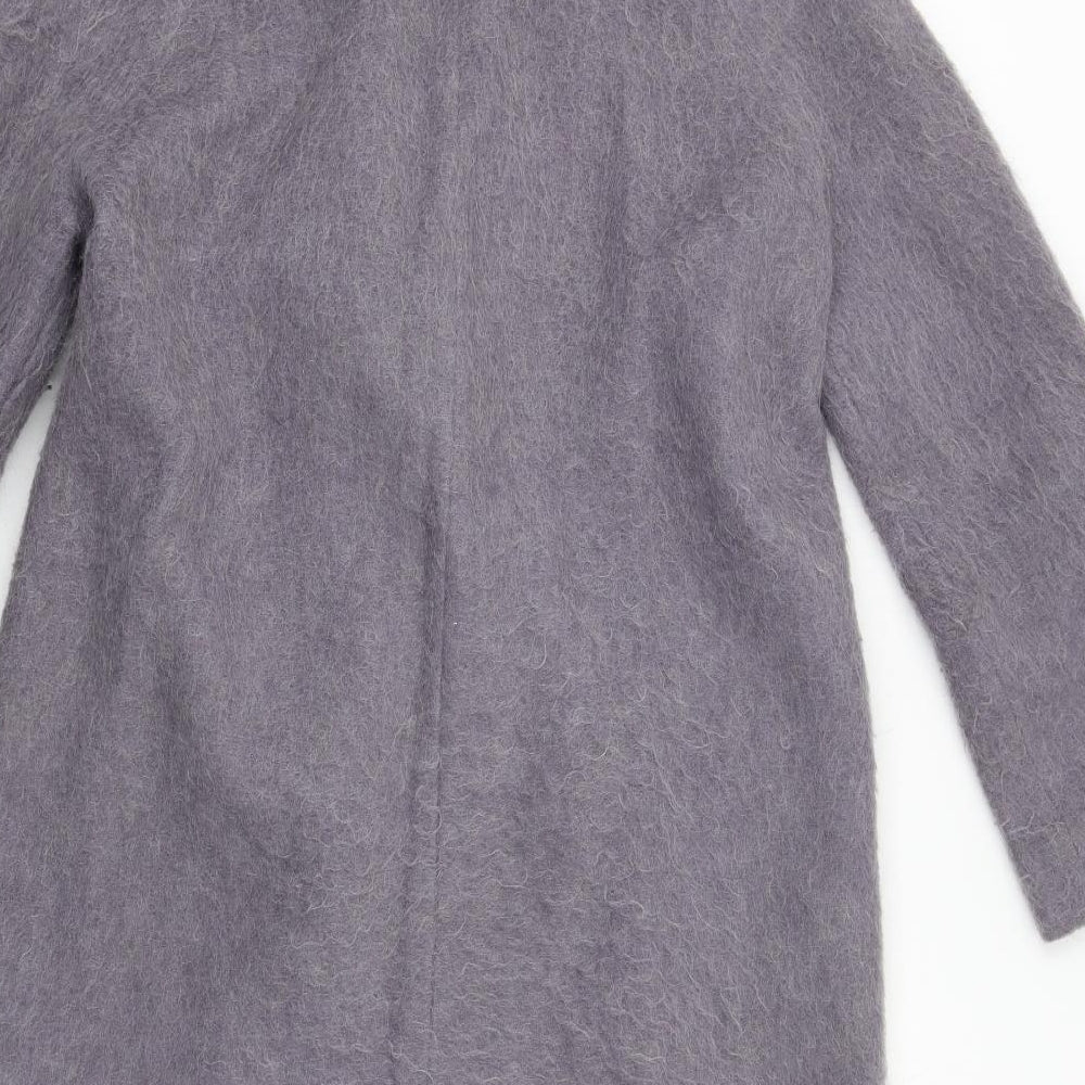 Brand and care label for ASOS women’s purple pea coat coat, size UK 10, button