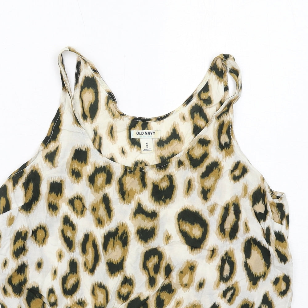 Old Navy Womens Ivory Animal Print Viscose Basic Tank Size M Scoop Neck - Knot Front Detail