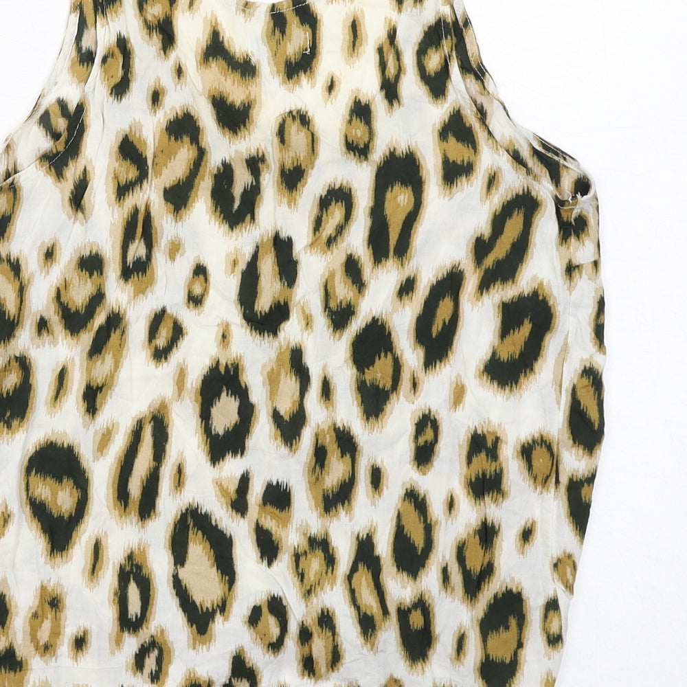 Old Navy Womens Ivory Animal Print Viscose Basic Tank Size M Scoop Neck - Knot Front Detail