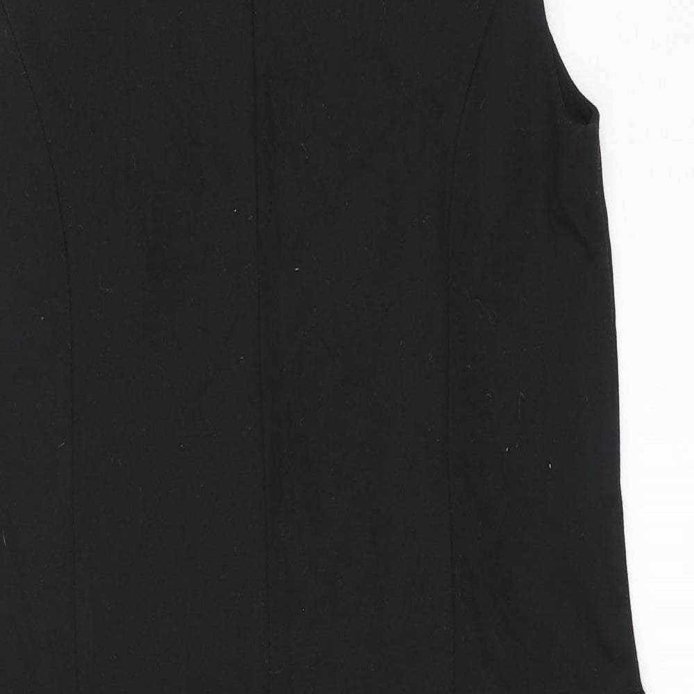 M&Co Womens Black Check Polyester A-Line Size 12 Round Neck Button