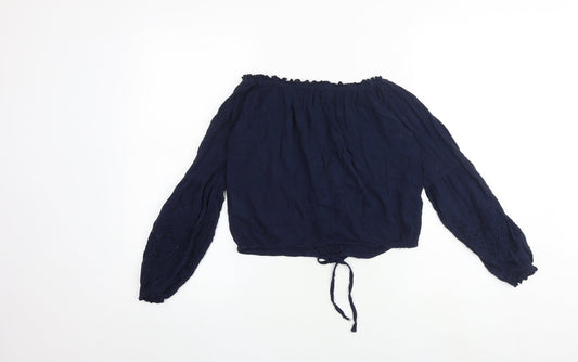Hollister Womens Blue Viscose Cropped Blouse Size XS Off the Shoulder
