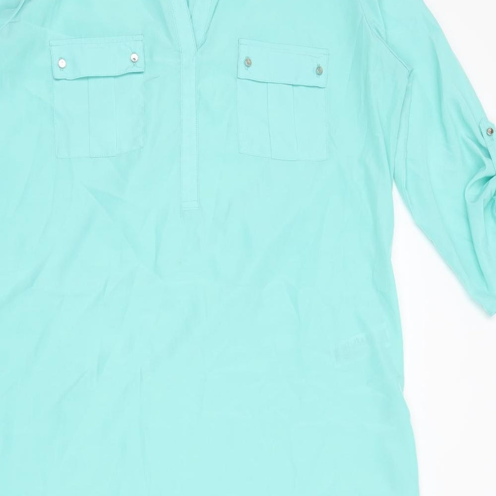 Wallis Womens Blue Polyester Tunic Blouse Size M V-Neck