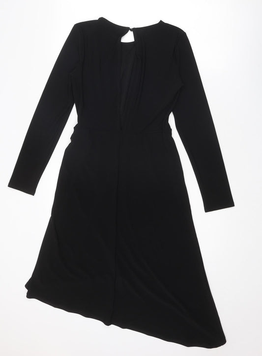 Warehouse Womens Black Polyester A-Line Size 8 Round Neck Button