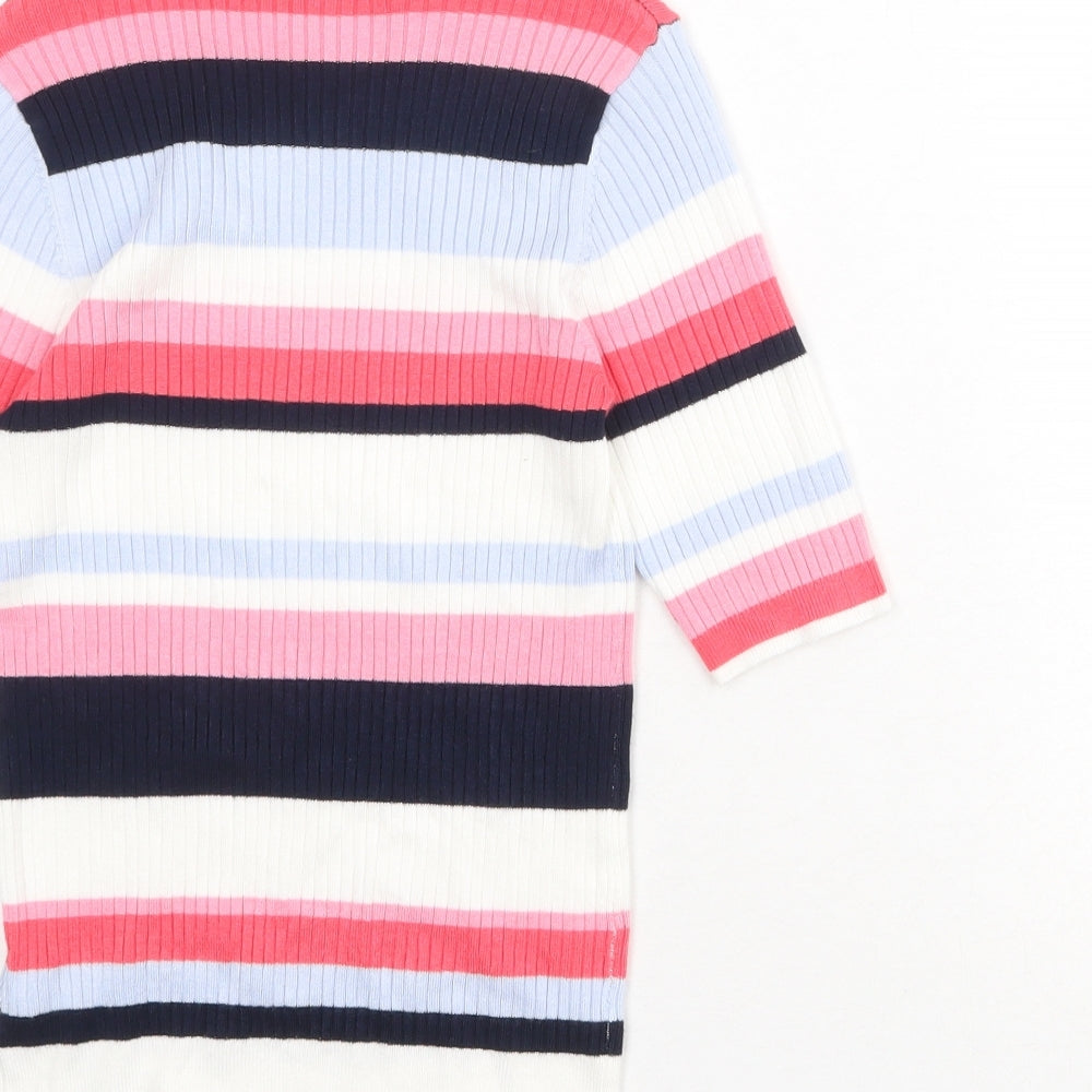 Marks and Spencer Womens Multicoloured Round Neck Striped Viscose Pullover Jumper Size 8