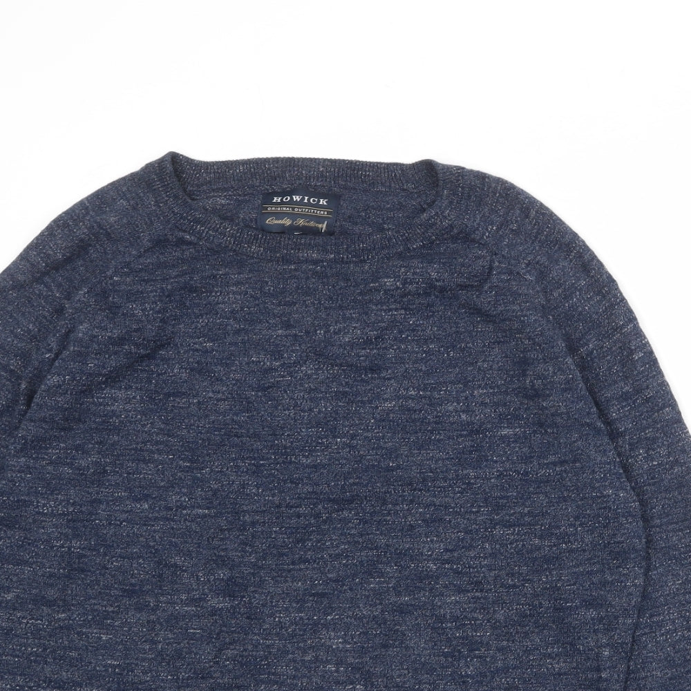 Howick Mens Blue Round Neck Cotton Pullover Jumper Size M Long Sleeve