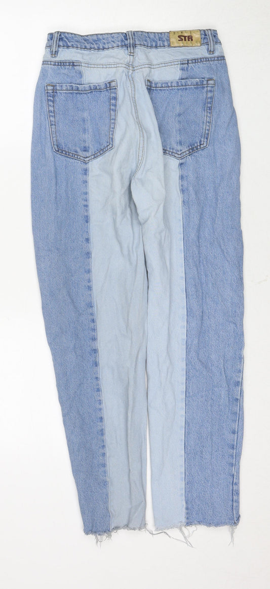 Stradivarius Womens Blue Cotton Straight Jeans Size 8 Regular Zip