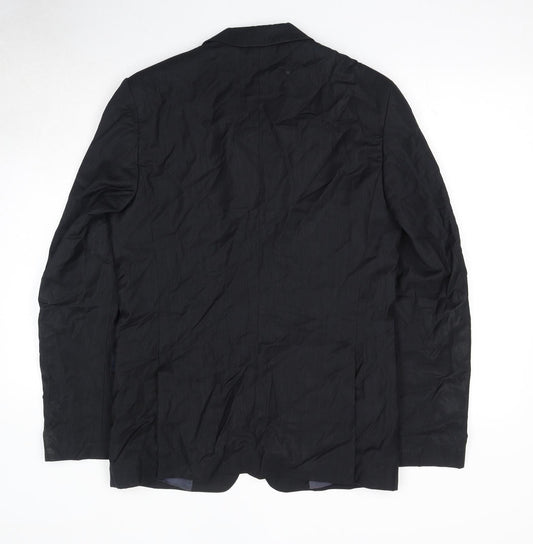 Zara Mens Black Striped Wool Jacket Suit Jacket Size S Regular - Shoulder Pads