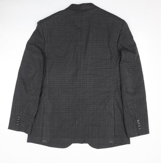 Marks and Spencer Mens Grey Plaid Polyester Jacket Suit Jacket Size 42 Regular