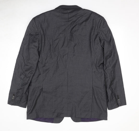 Savoy Taylors Guild Mens Grey Striped Wool Jacket Suit Jacket Size 50 Regular