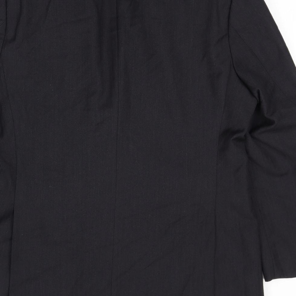 Brand and care label for Hammond & Co men’s black polyester jacket suit jacket, size 44, regular
