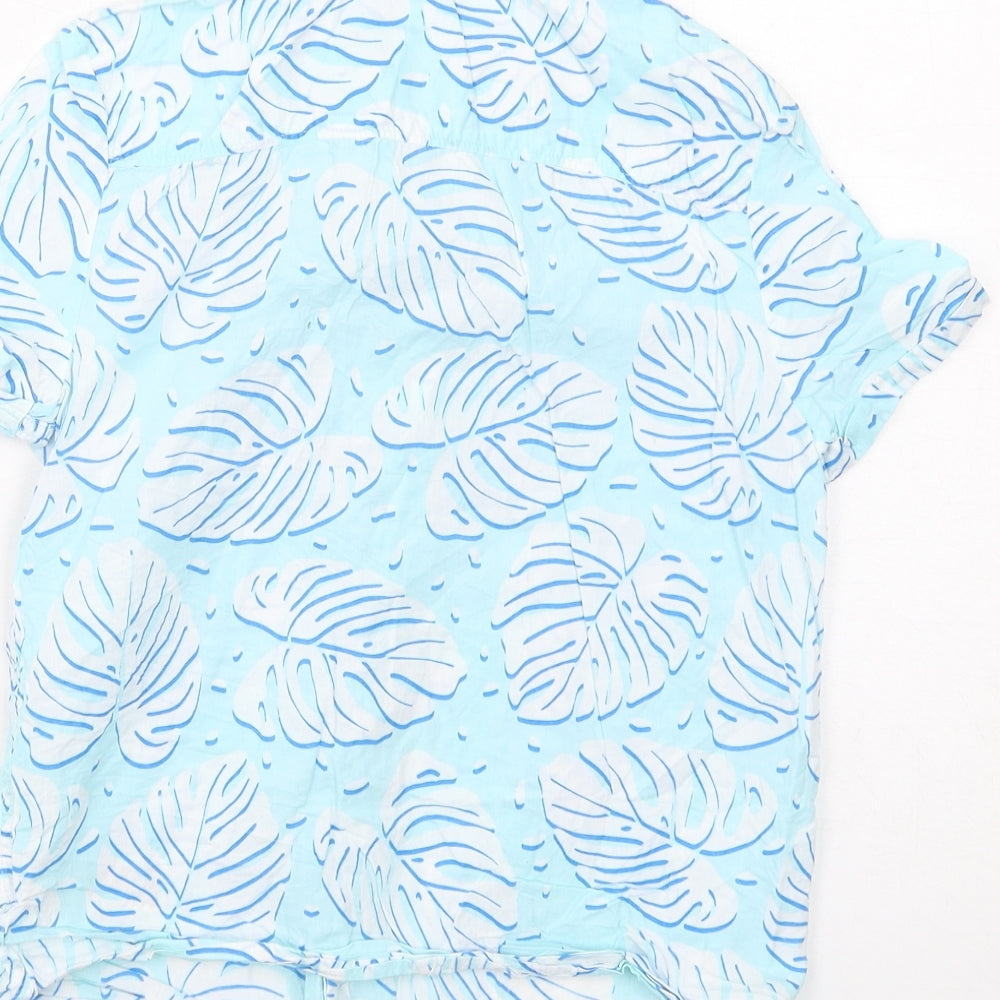 Marks and Spencer Boys Blue Geometric Cotton Basic Button-Up Size 8-9 Years Collared Button - Leaf Print
