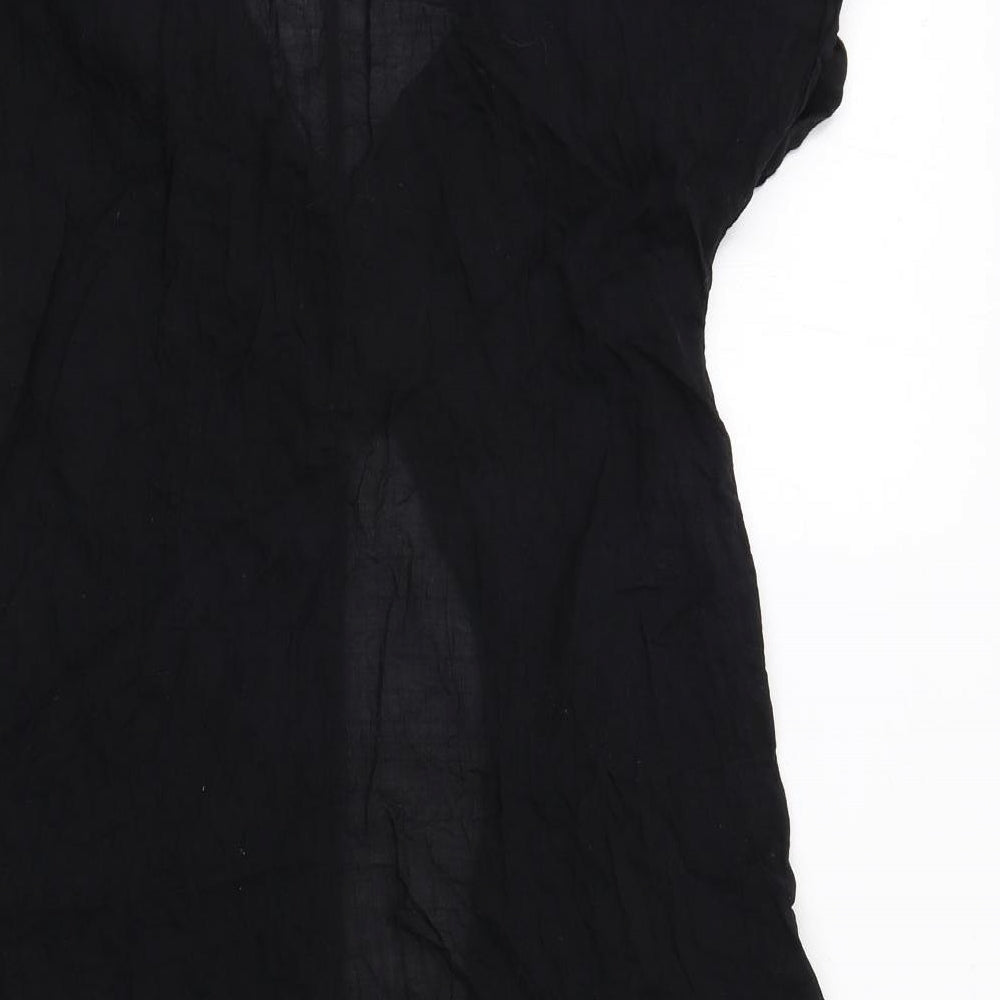 Zara Womens Black Cotton Tunic Blouse Size XS V-Neck - Open Front Longline