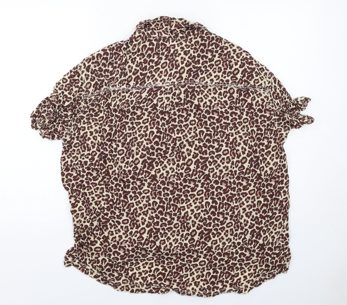 We The Free Womens Brown Animal Print Viscose Basic Button-Up Size L Collared - Leopard Print