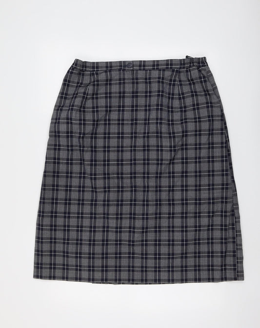 Compliments Womens Blue Plaid Polyester A-Line Skirt Size 32 in Zip