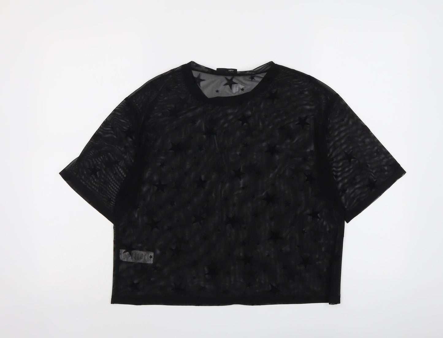 Nobody's Child Womens Black Polyester Basic Blouse Size 10 Round Neck - Star Print