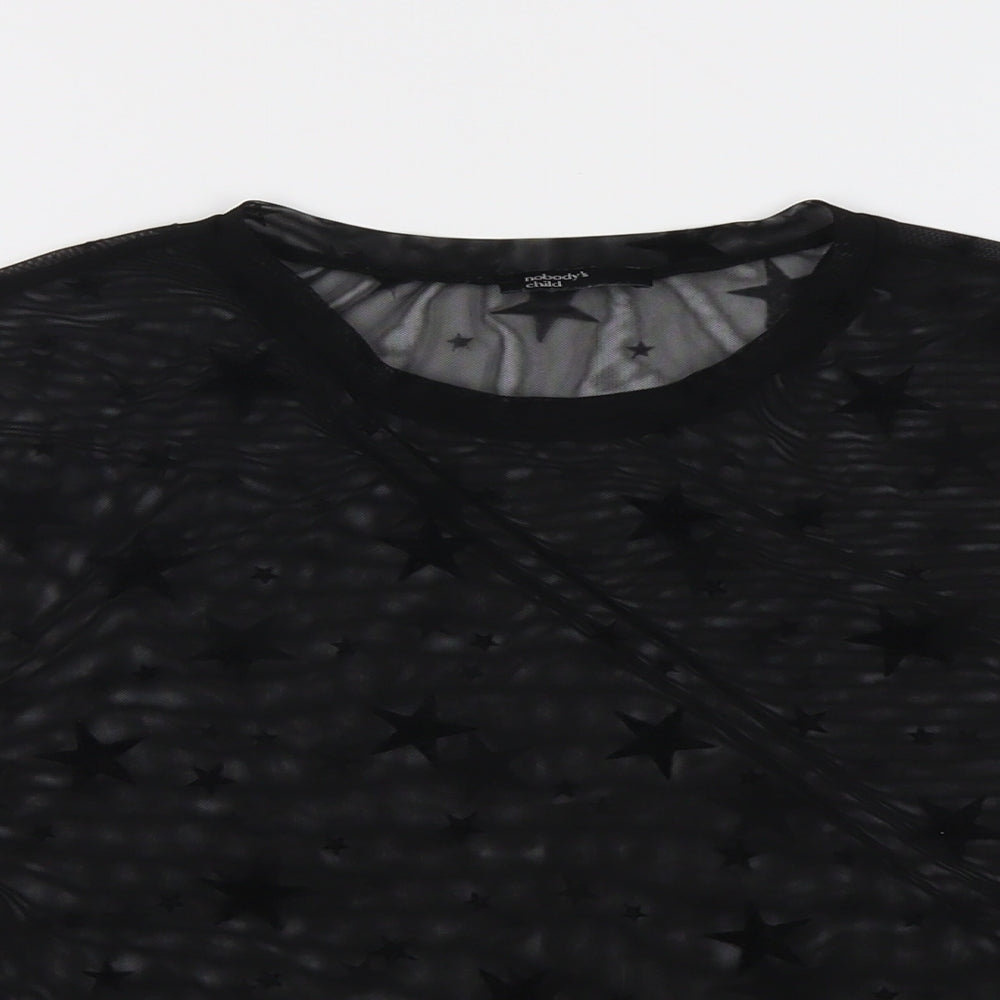 Nobody's Child Womens Black Polyester Basic Blouse Size 10 Round Neck - Star Print