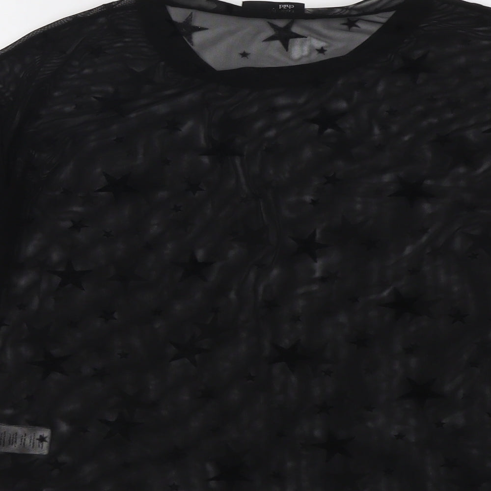 Nobody's Child Womens Black Polyester Basic Blouse Size 10 Round Neck - Star Print