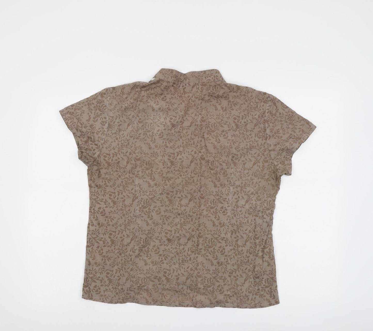 Lauren Taylor Womens Brown Geometric Cotton Basic Button-Up Size M V-Neck