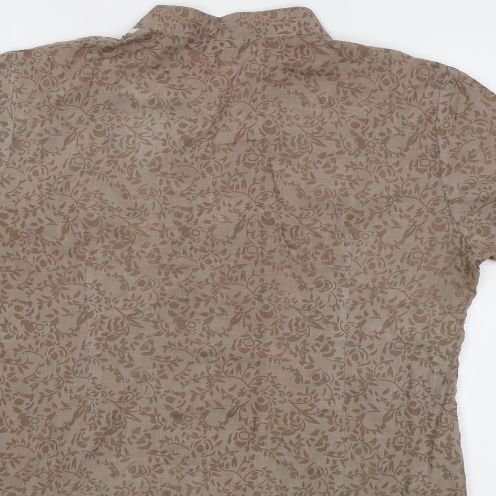 Lauren Taylor Womens Brown Geometric Cotton Basic Button-Up Size M V-Neck