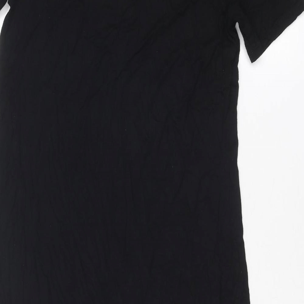 New Look Womens Black Viscose Tunic T-Shirt Size 8 Boat Neck - Open Front Longline