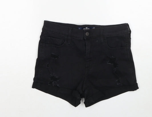 Hollister Womens Black Cotton Boyfriend Shorts Size 27 in Regular Zip - Distressed Look