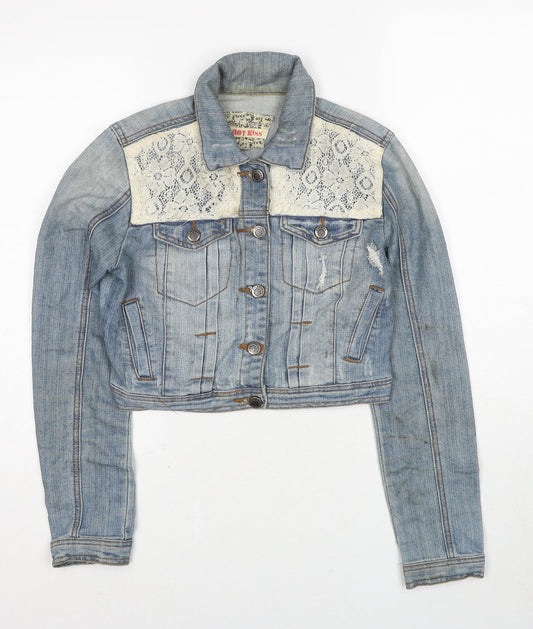 Hot Kiss Womens Blue Jacket Size S Button - Lace Details