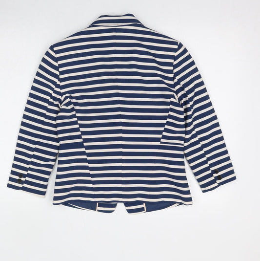 Bershka Womens Blue Striped Jacket Blazer Size M Button