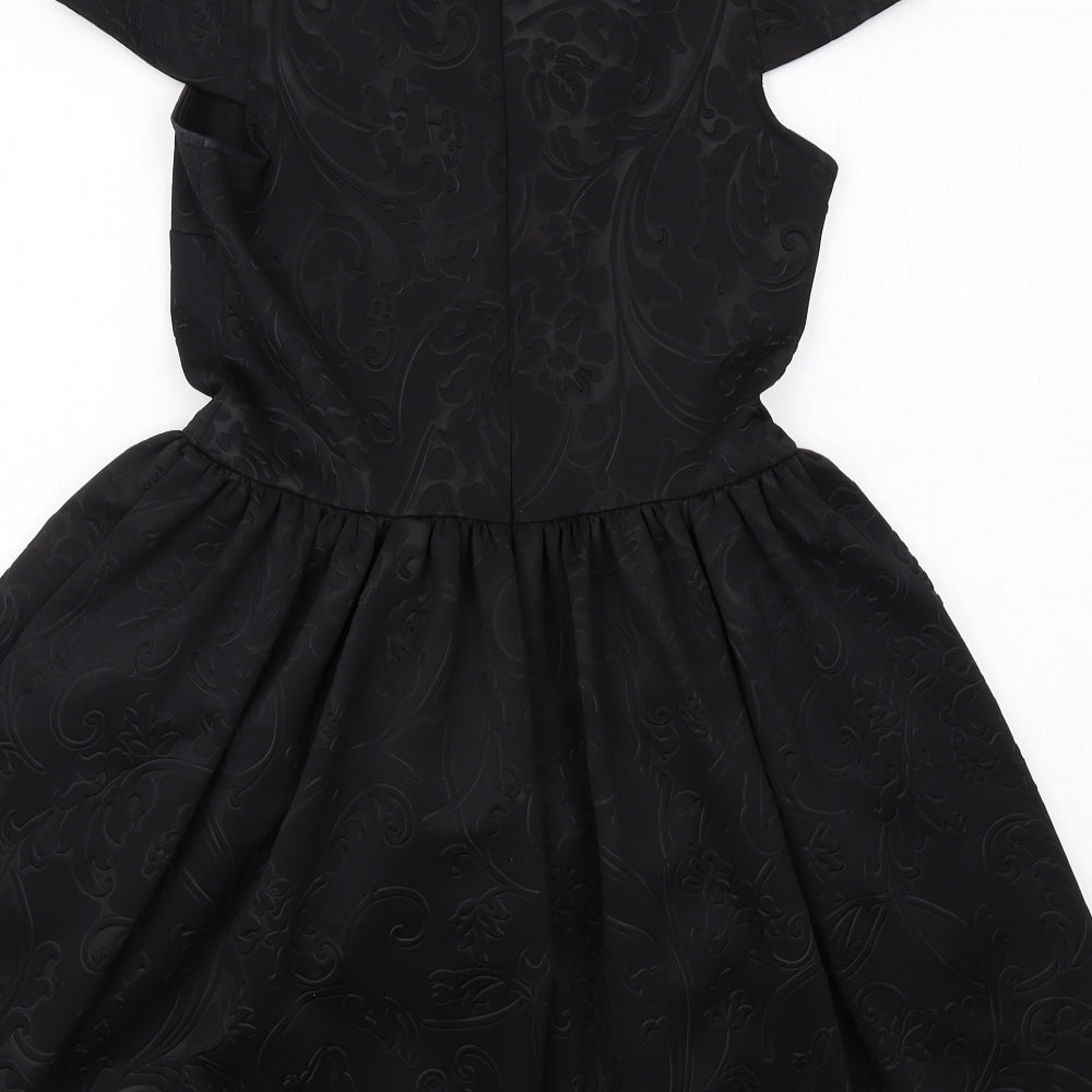 Topshop Womens Black Geometric Polyester Fit & Flare Size 12 Round Neck Zip