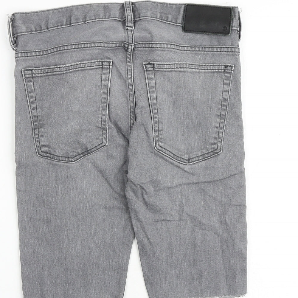 French Connection Mens Grey Cotton Chino Shorts Size 28 in Slim Zip - Frayed Hem