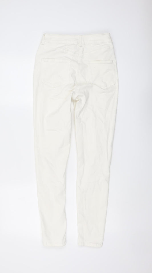 NEXT Womens Ivory Cotton Skinny Jeans Size 8 L28 in Regular Button