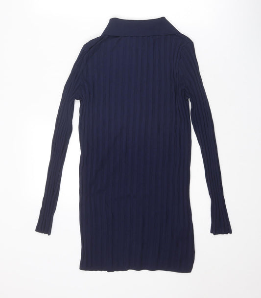 Mango Womens Blue Polyamide Shirt Dress Size S Collared Button - Ribbed