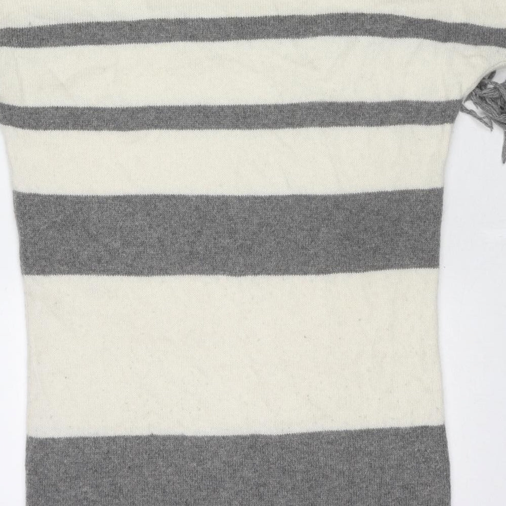 Brand and care label for French Connection women’s ivory round neck striped wool jumper, size S