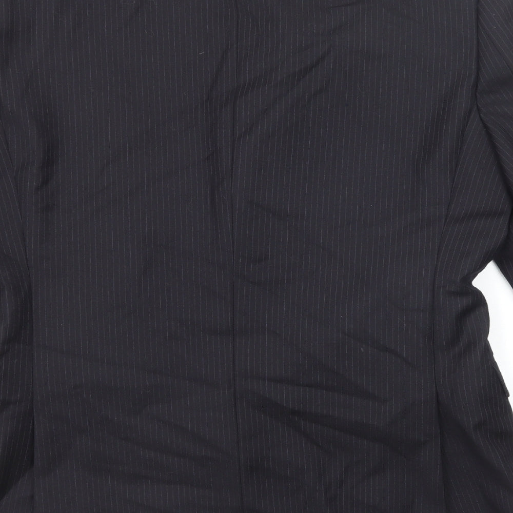 Brand and care label for French Connection men’s black striped wool jacket suit jacket, size 38, regular