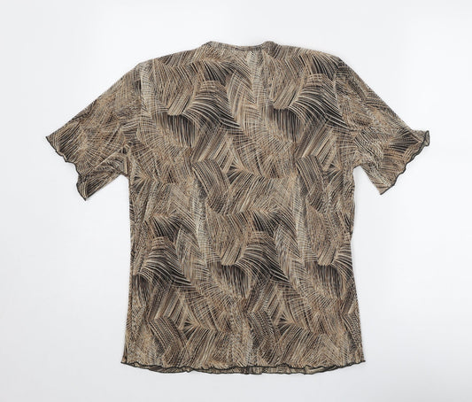 BASSINI Womens Brown Geometric Polyester Basic Blouse Size L Round Neck