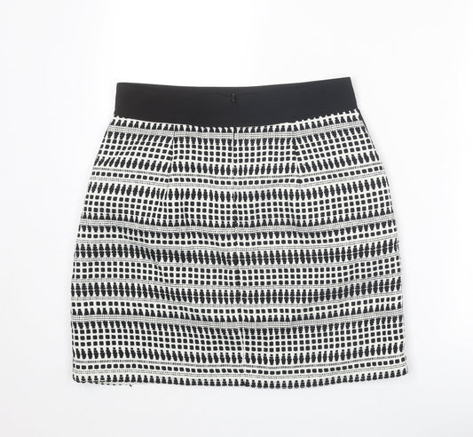 Warehouse Womens Black Geometric Cotton A-Line Skirt Size 12 Zip
