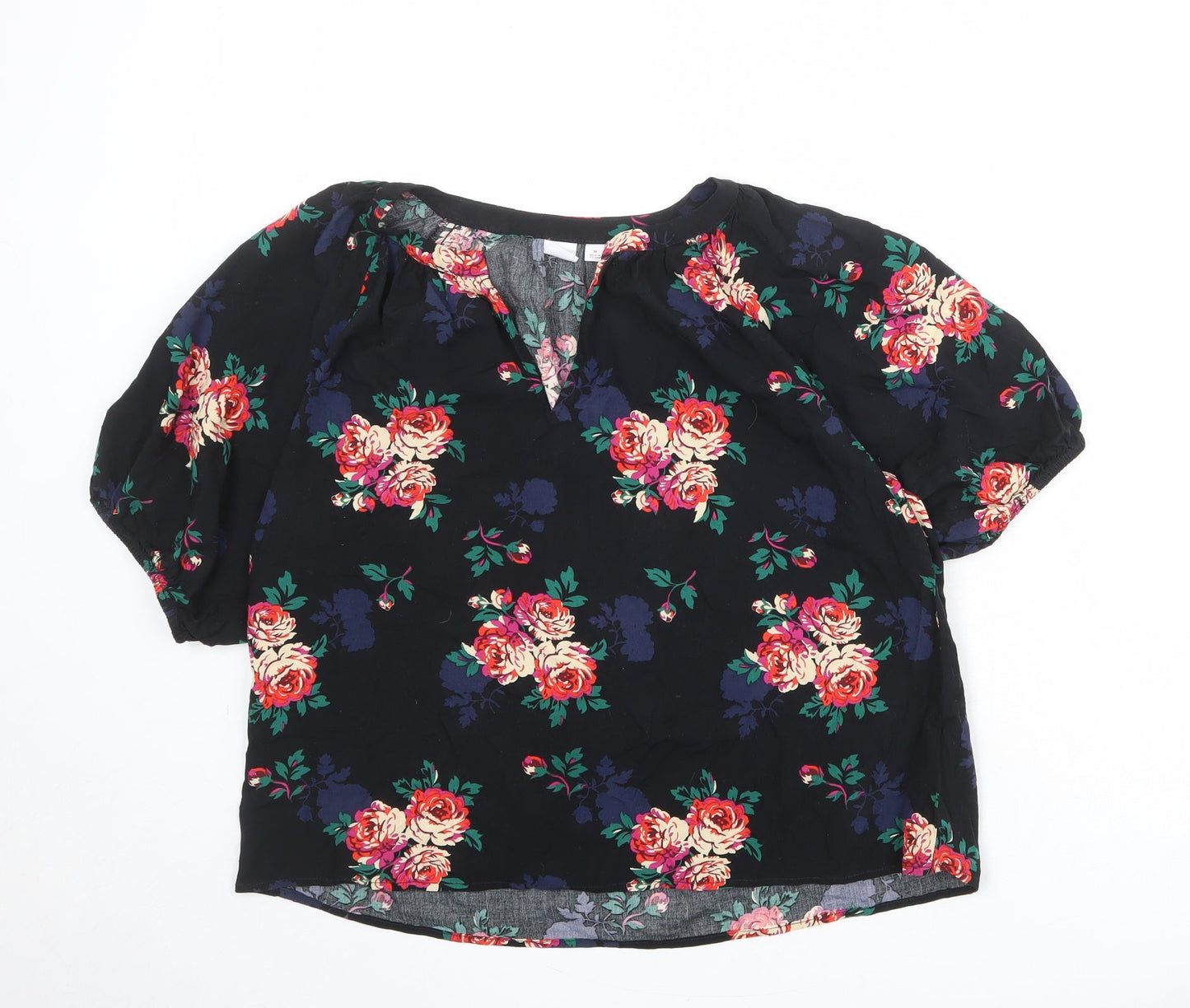 Gap Womens Black Floral Viscose Basic Blouse Size M V-Neck