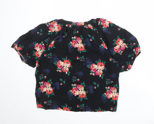 Gap Womens Black Floral Viscose Basic Blouse Size M V-Neck