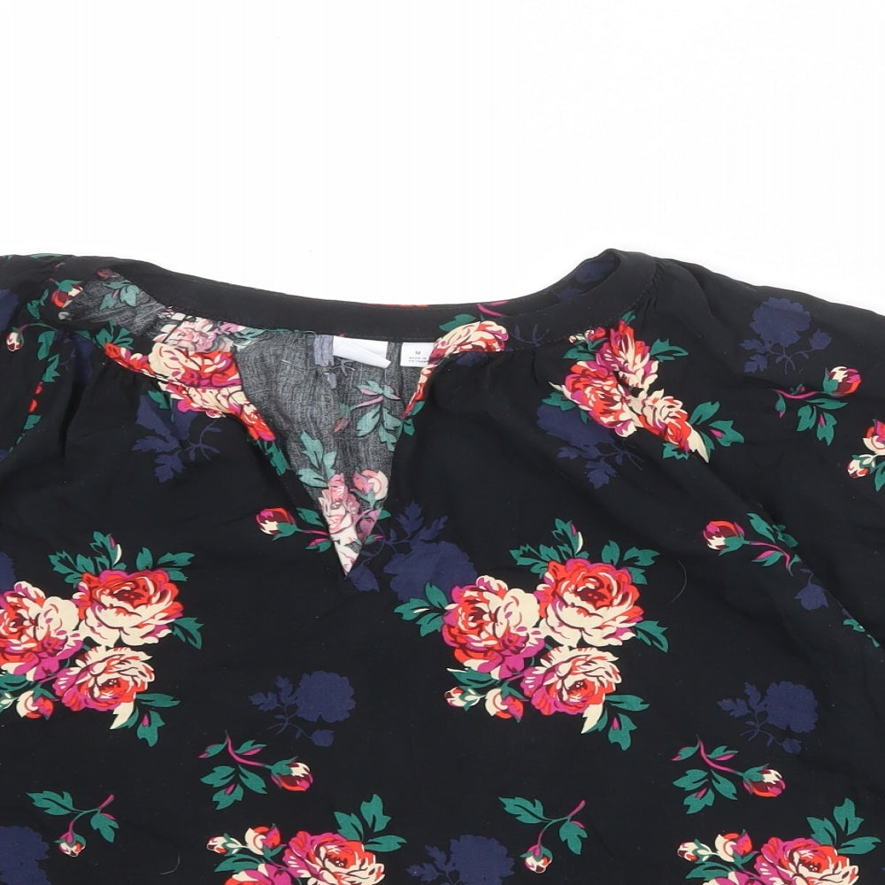 Gap Womens Black Floral Viscose Basic Blouse Size M V-Neck