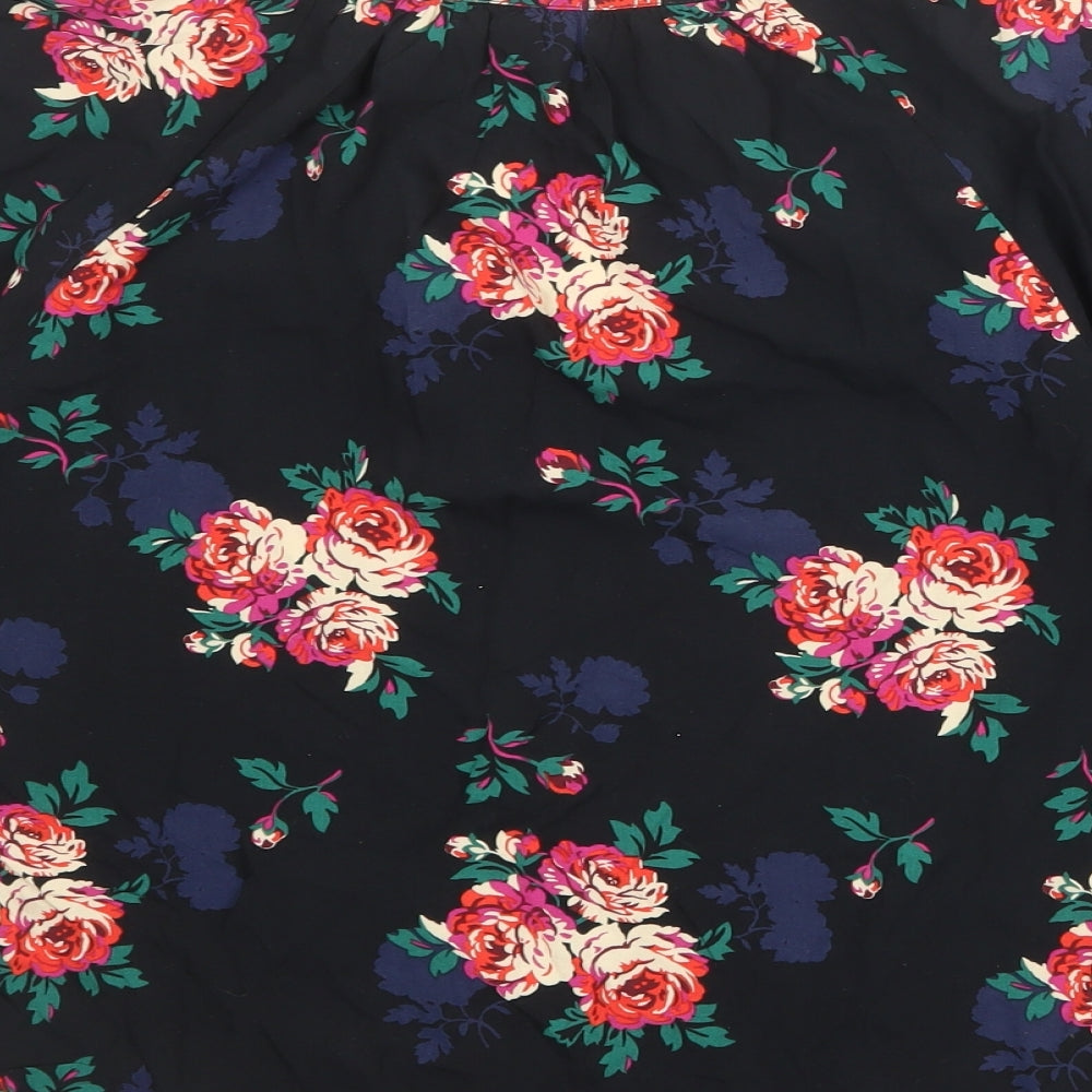 Gap Womens Black Floral Viscose Basic Blouse Size M V-Neck