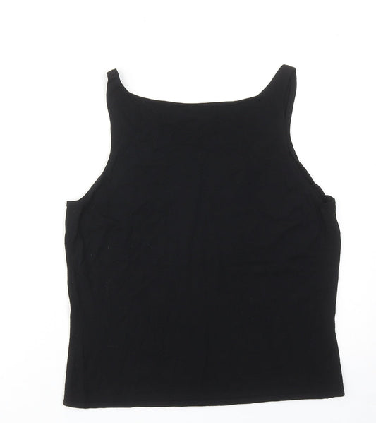 Alex & Co. Womens Black Viscose Basic Tank Size 16 Round Neck