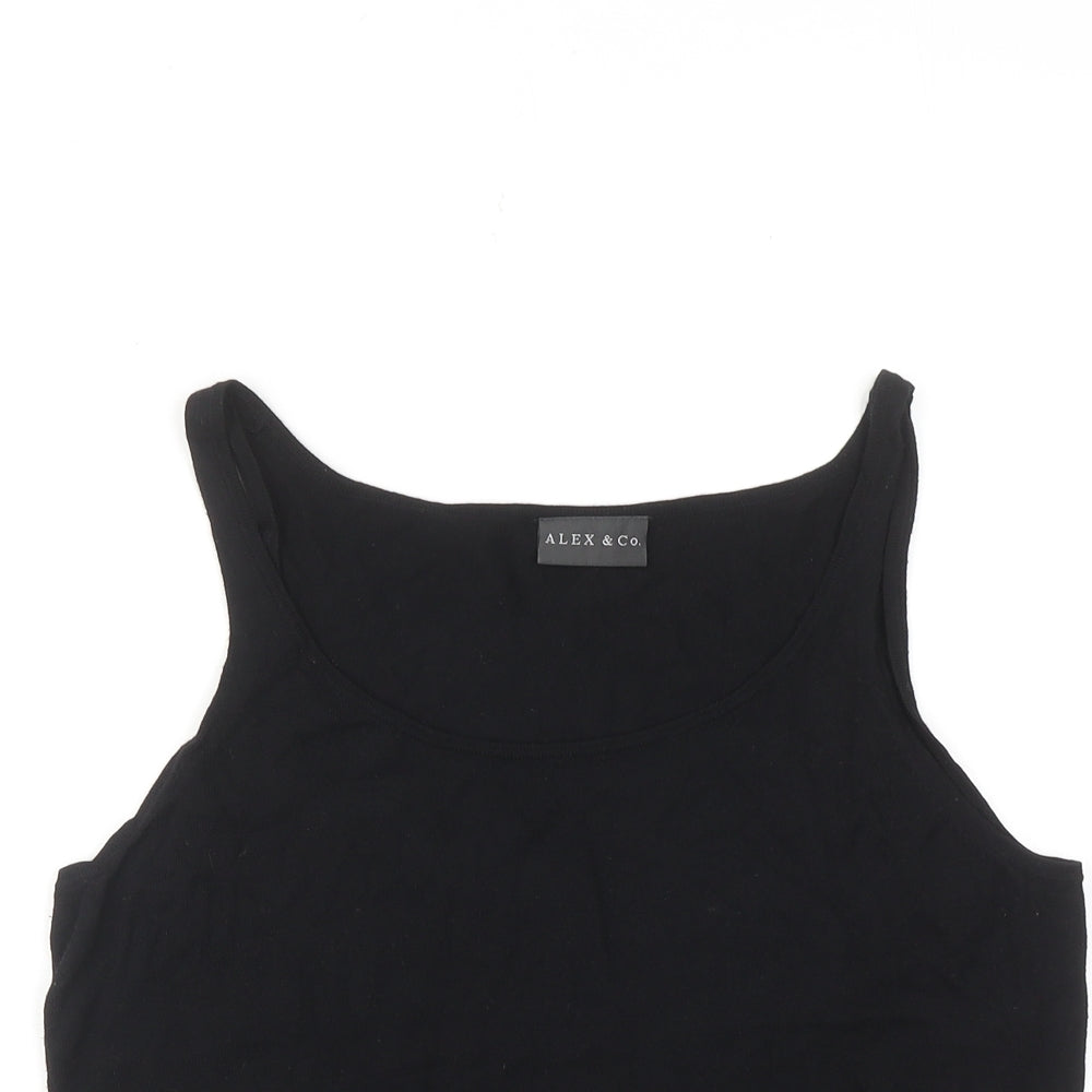 Alex & Co. Womens Black Viscose Basic Tank Size 16 Round Neck