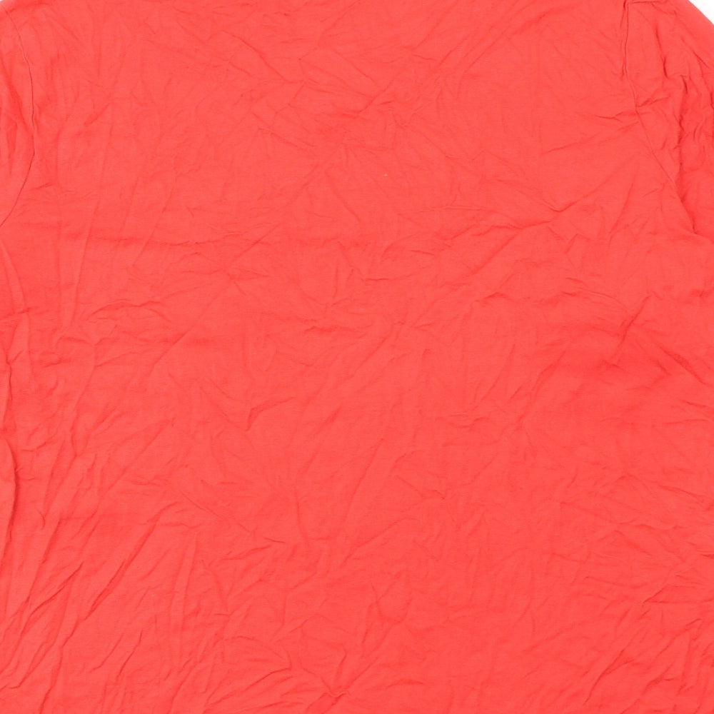 Brand and care label for Canda women’s pink viscose basic t-shirt, size M, round neck