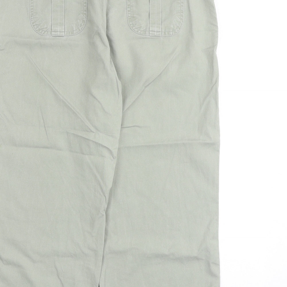 Brand and care label for Vintage Canvas women’s green cotton chino trousers, size UK 12, regular zip