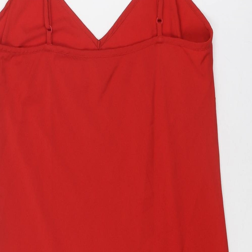 Debenhams Womens Red Polyester Slip Dress Size 12 V-Neck Pullover