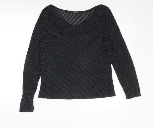 St Michael Womens Black Polyamide Basic Blouse Size 16 Boat Neck